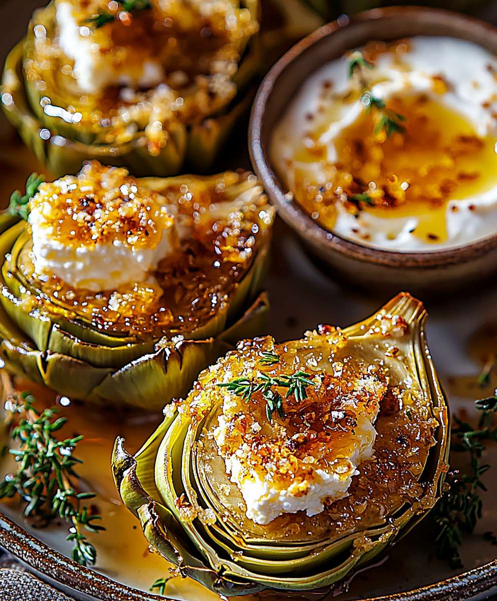 Gebackene Artischocken Honig Feta
