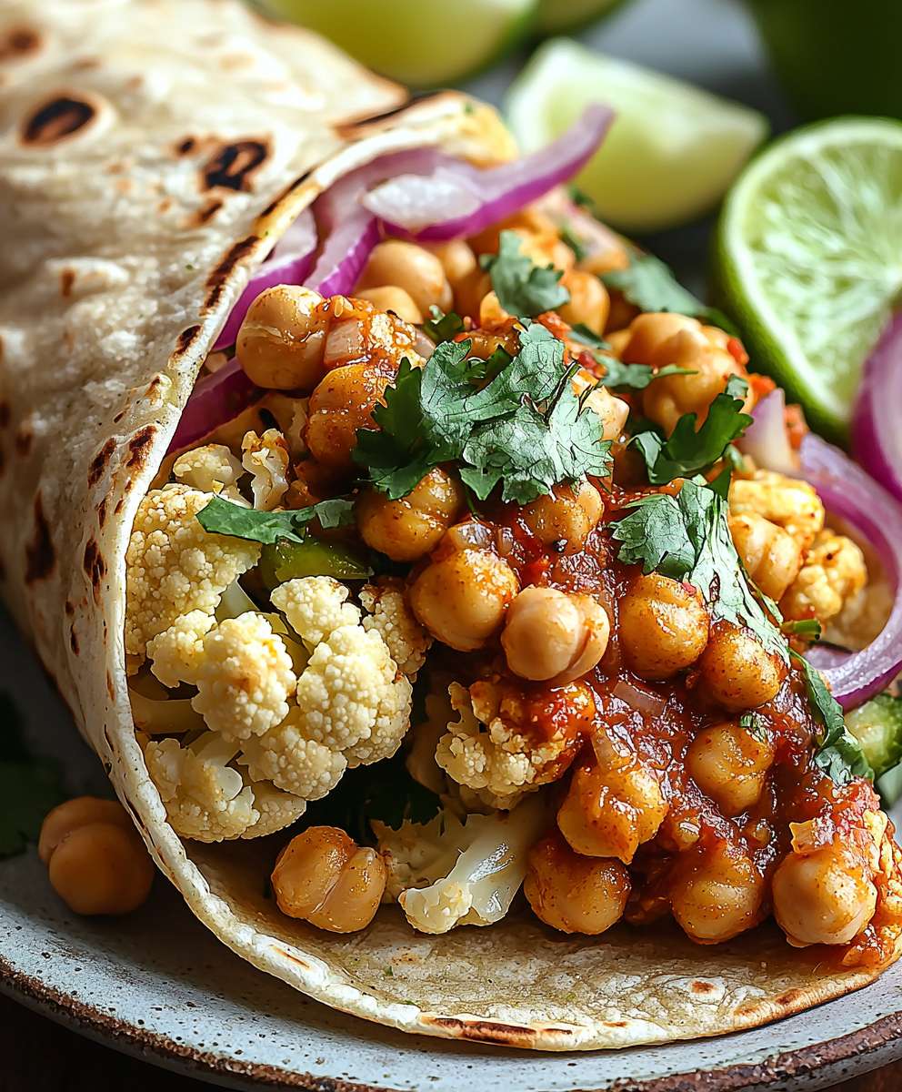 Chili Limetten Kichererbsen Blumenkohl Wrap