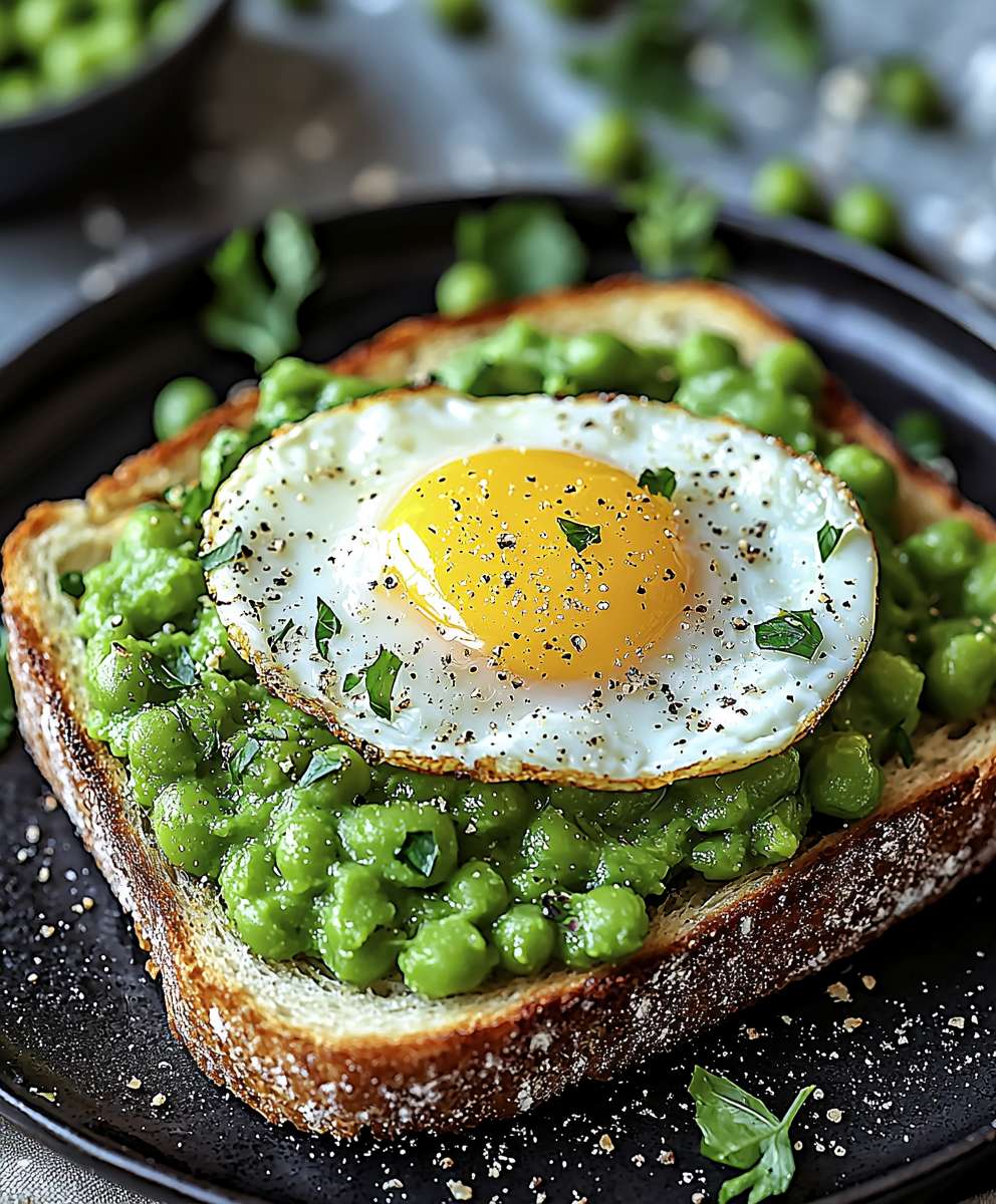Erbsenmus Röstbrot mit Ei