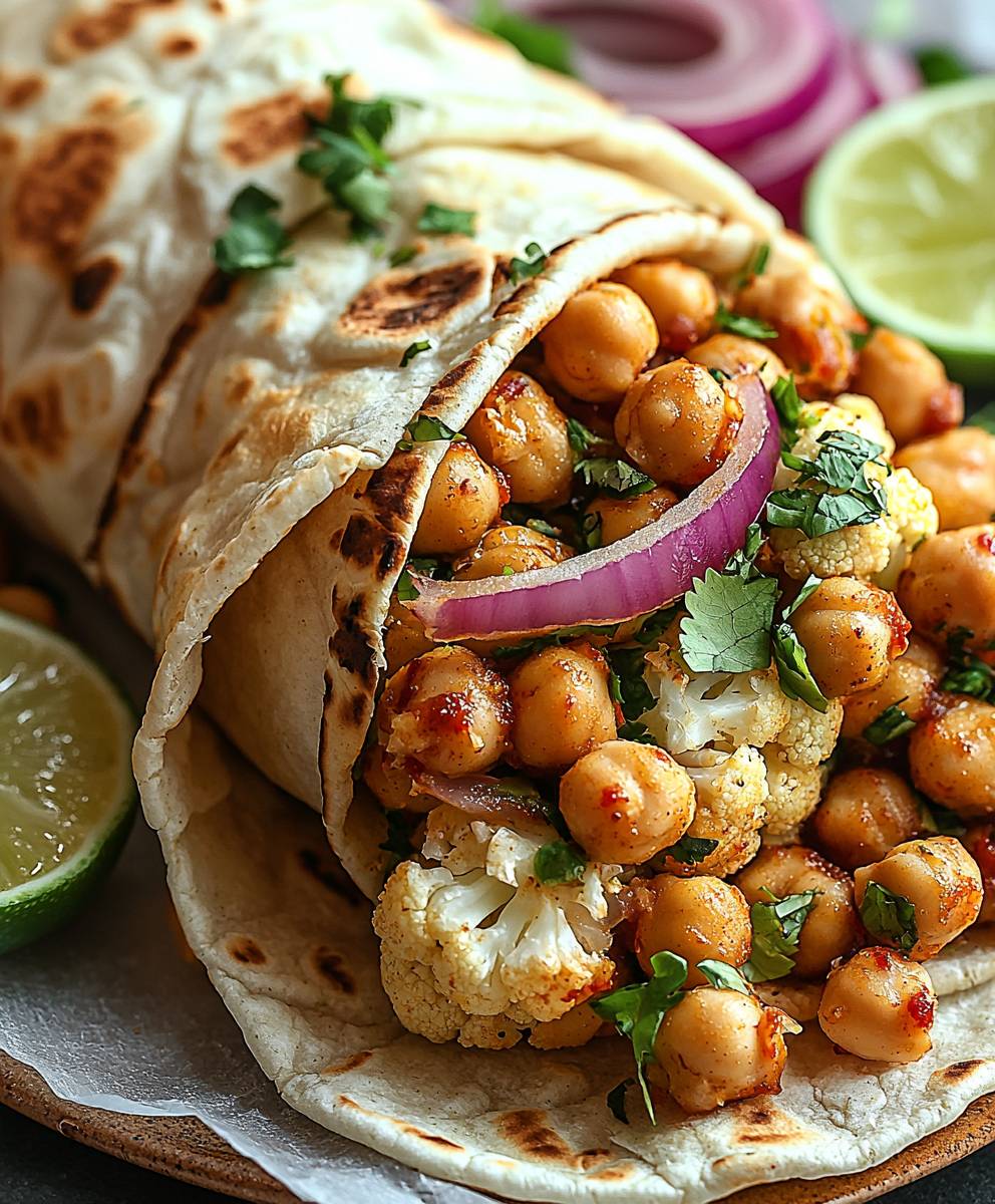Chili Limetten Kichererbsen Blumenkohl Wrap