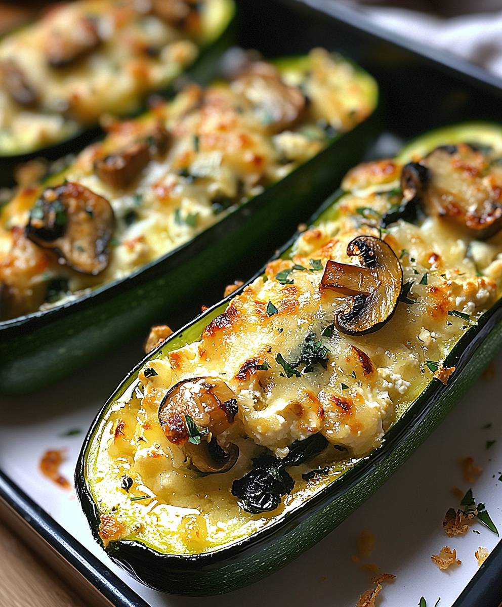 Gefüllte Zucchini Spinat Pilze Ricotta