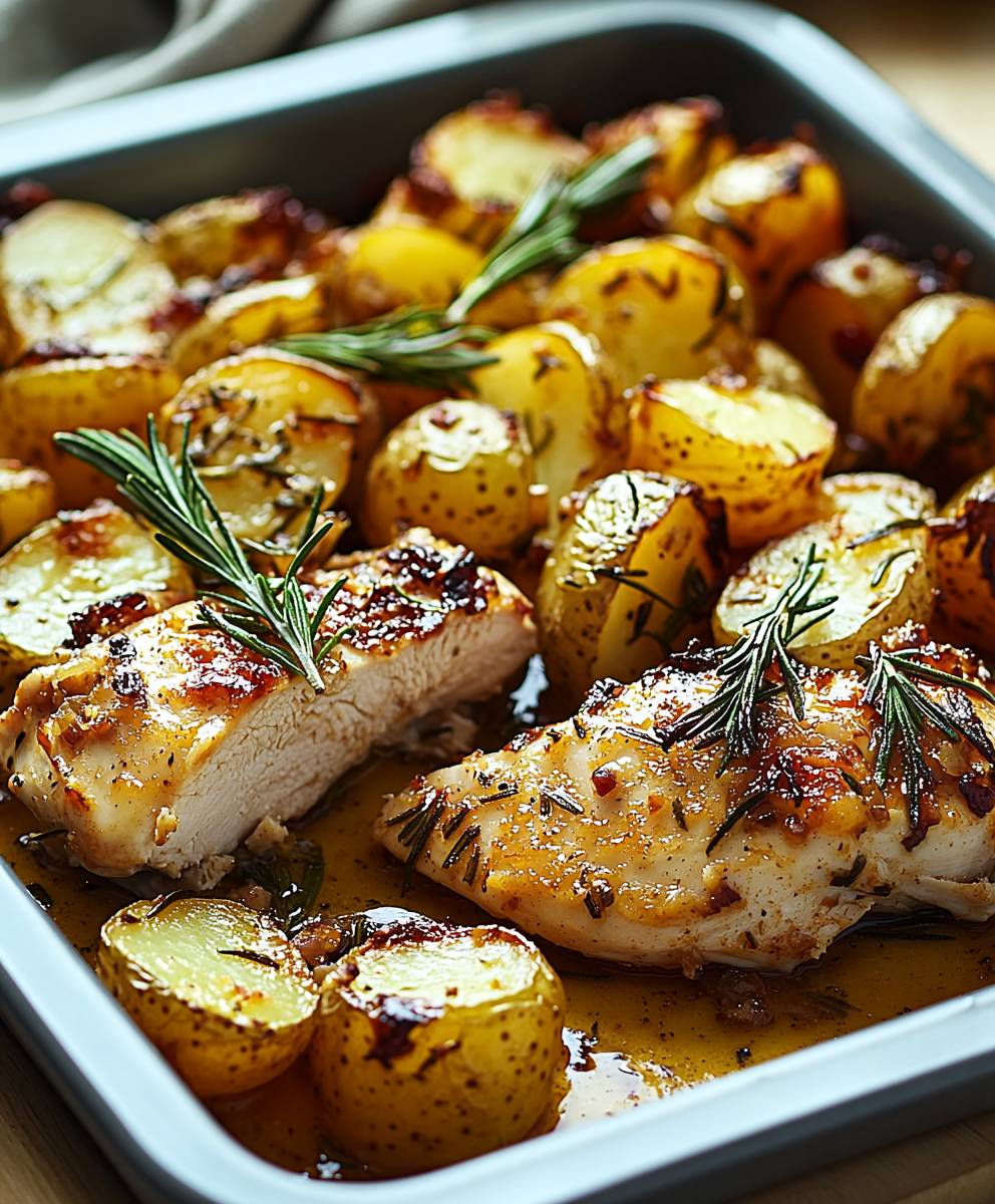Hähnchen Rosmarinkartoffeln vom Blech