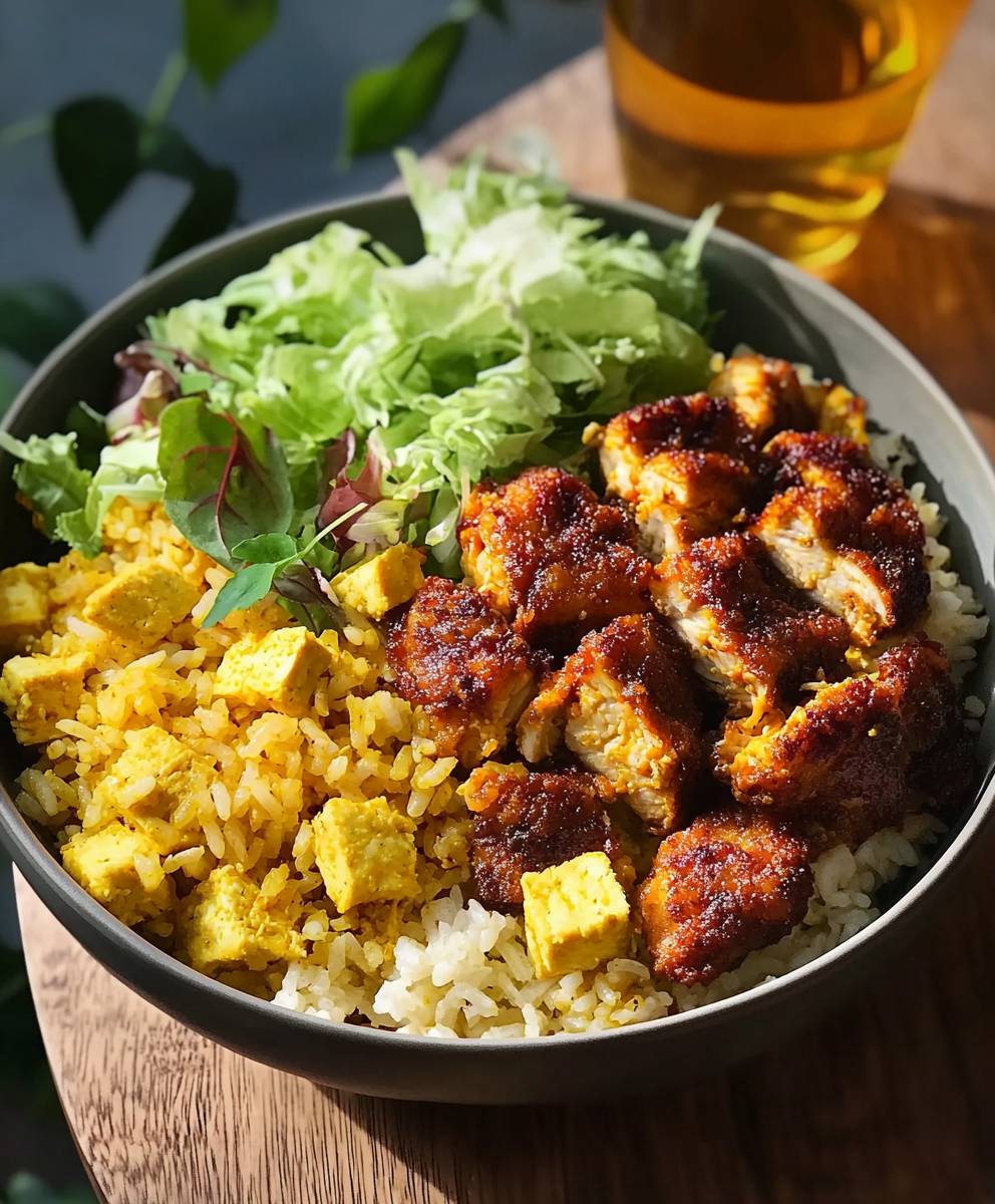 Kurkuma Hühnchen Reisschüssel