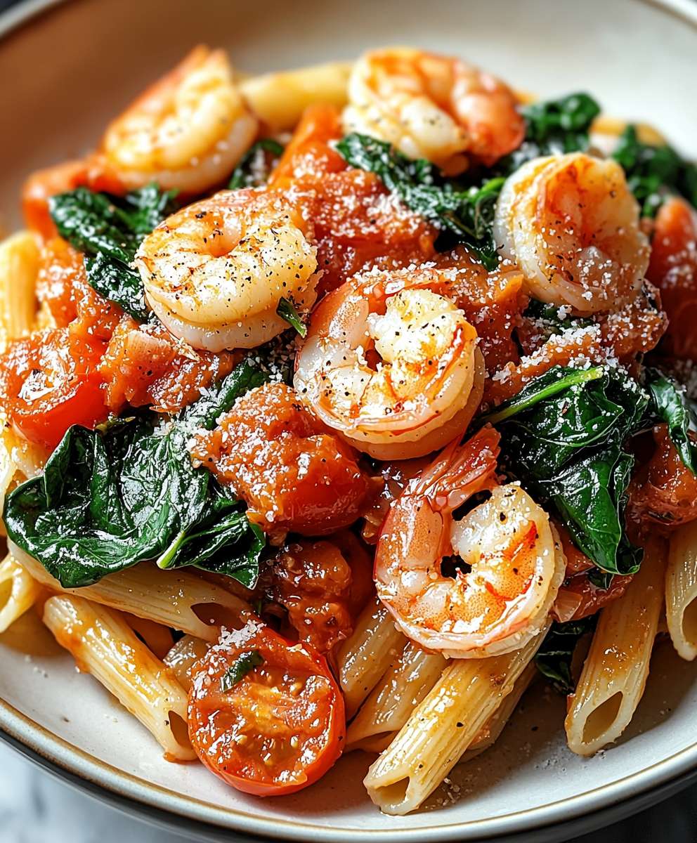 Tomaten Spinat Garnelen Nudeln