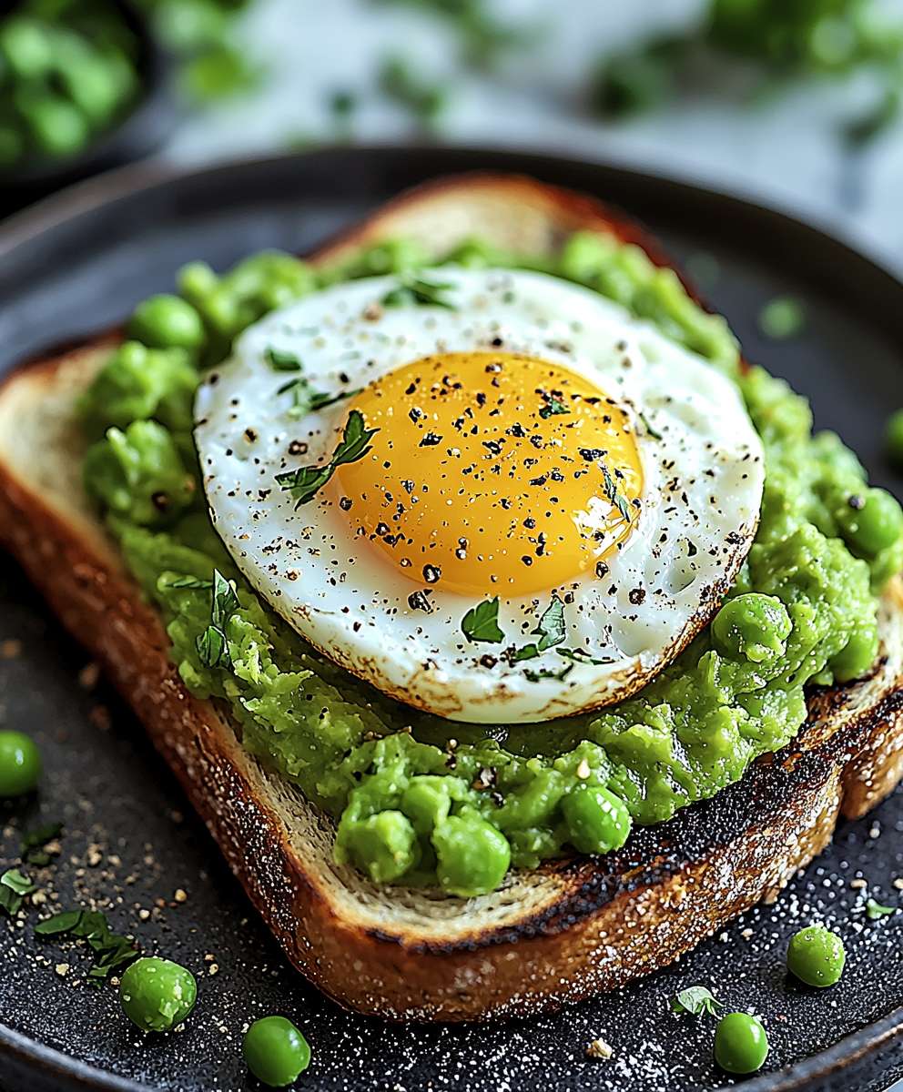 Erbsenmus Röstbrot mit Ei
