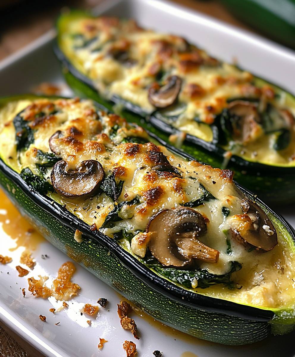 Gefüllte Zucchini Spinat Pilze Ricotta