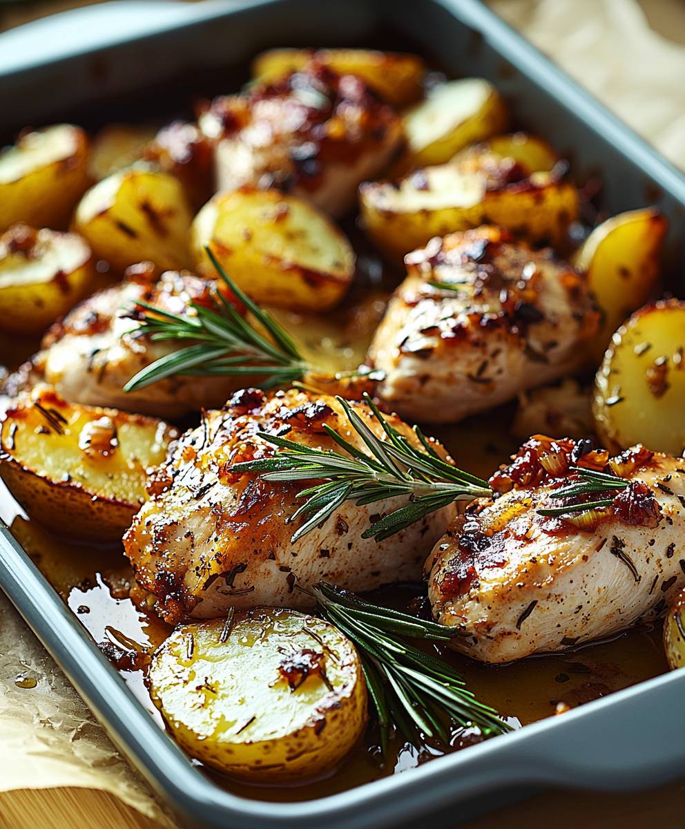 Hähnchen Rosmarinkartoffeln vom Blech
