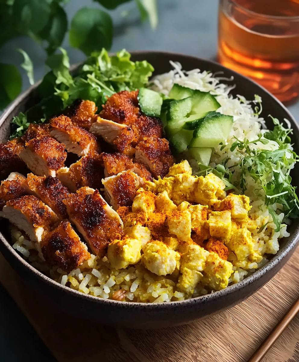 Knusprige Kurkuma Hähnchen Schüssel