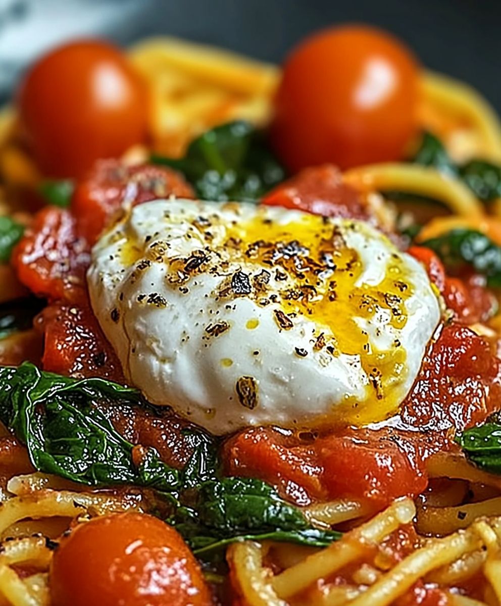 Burrata Pasta Tomaten Spinat