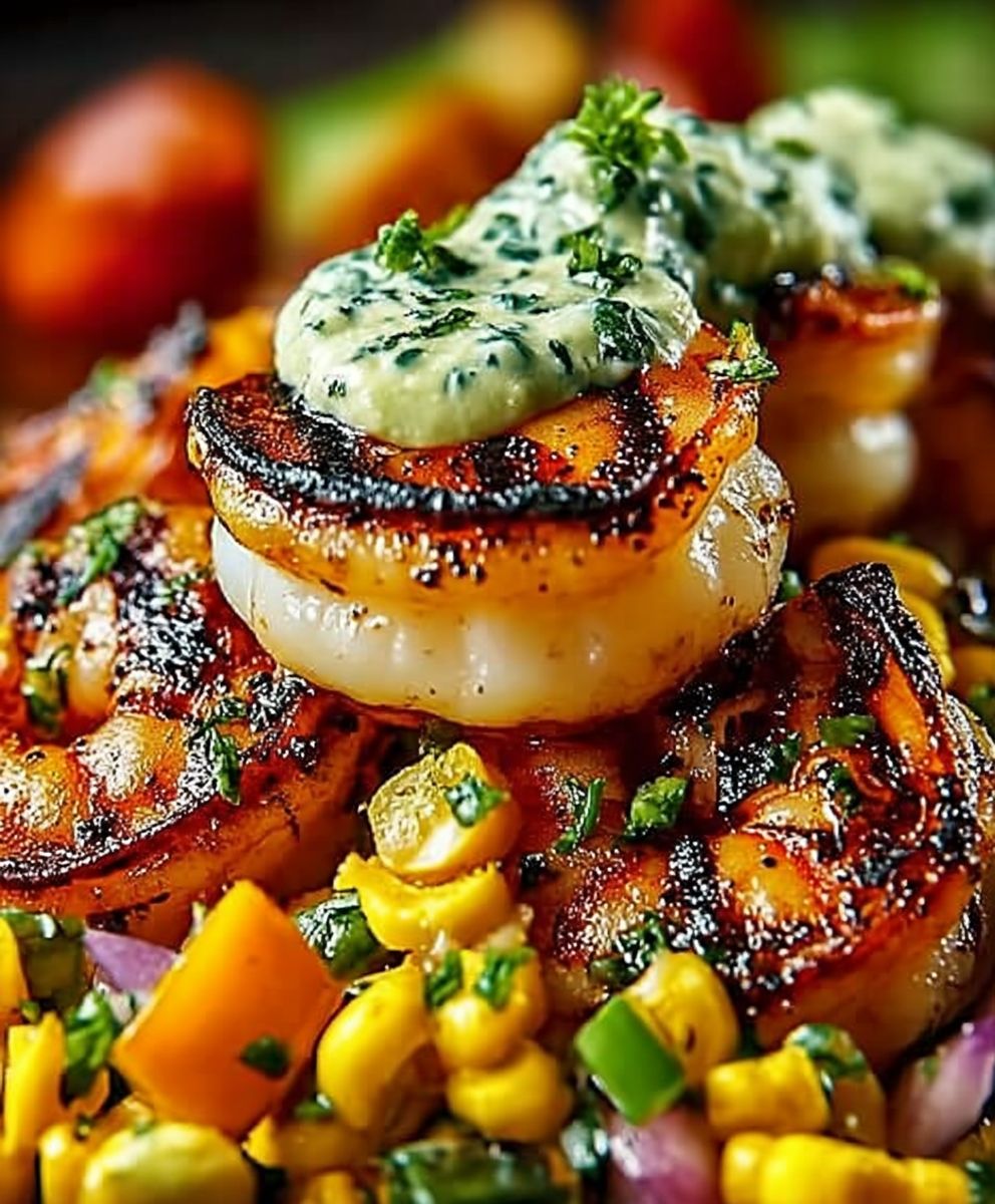 Gegrillte Garnelen Avocado Mais Salsa