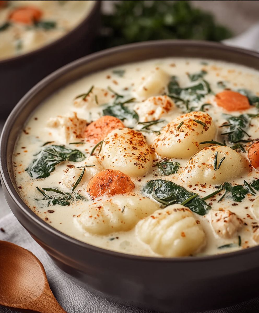 Cremige Hühnchen Gnocchi Suppe