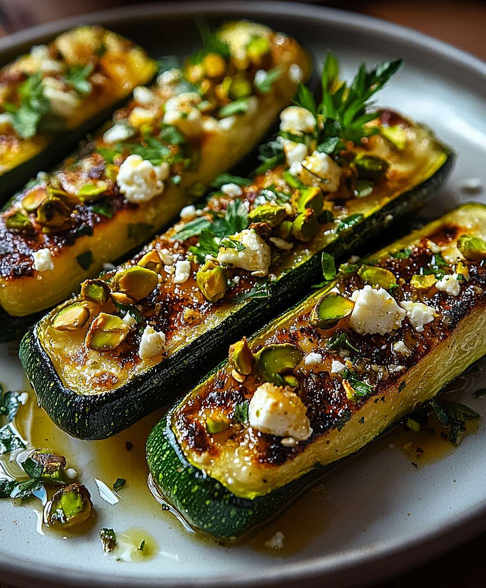 Geröstete Zucchini Pistazien Feta