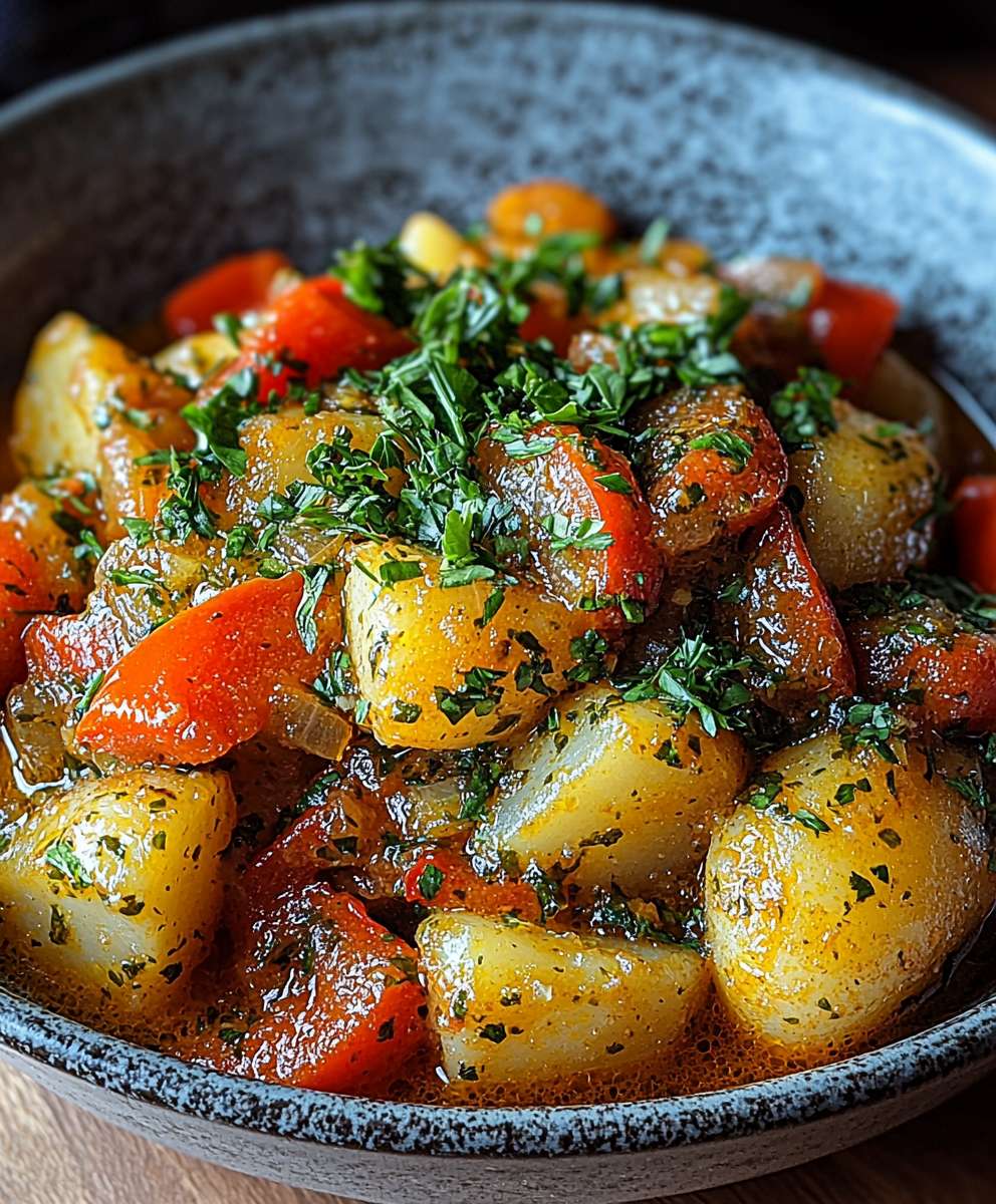 Kartoffelgulasch mit Paprika Pesto