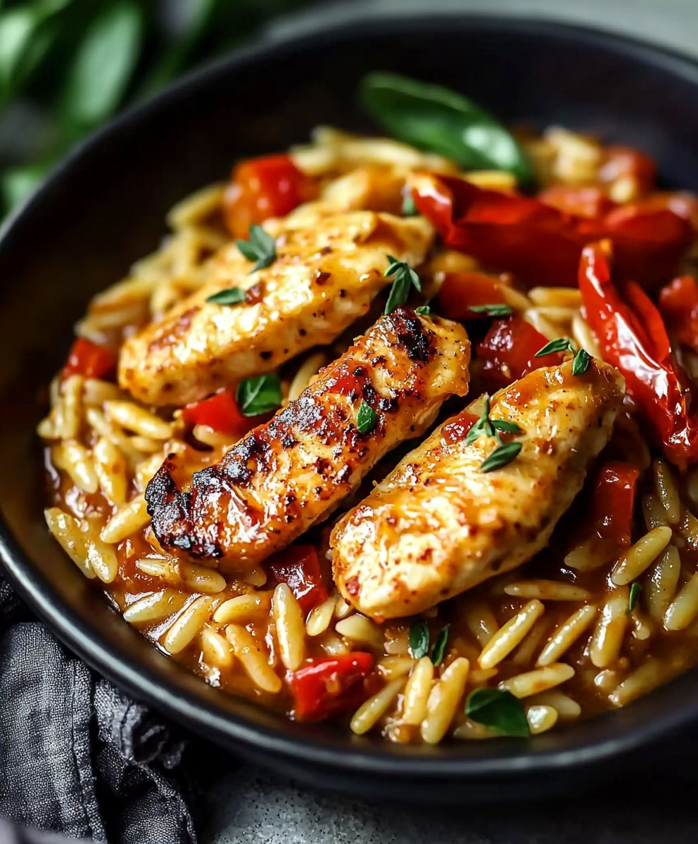 Paprikahähnchen Orzo Pfanne