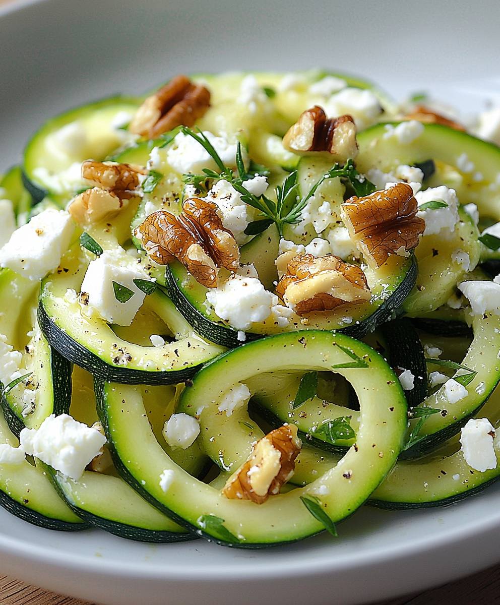 Zucchininudeln Feta Walnüsse