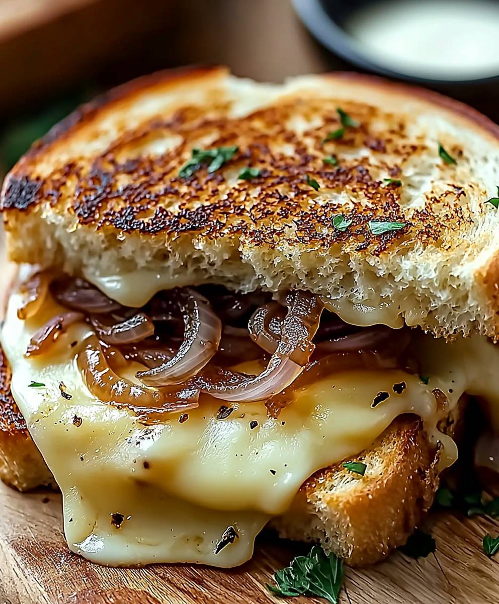 Gegrilltes Käsesandwich Zwiebeln
