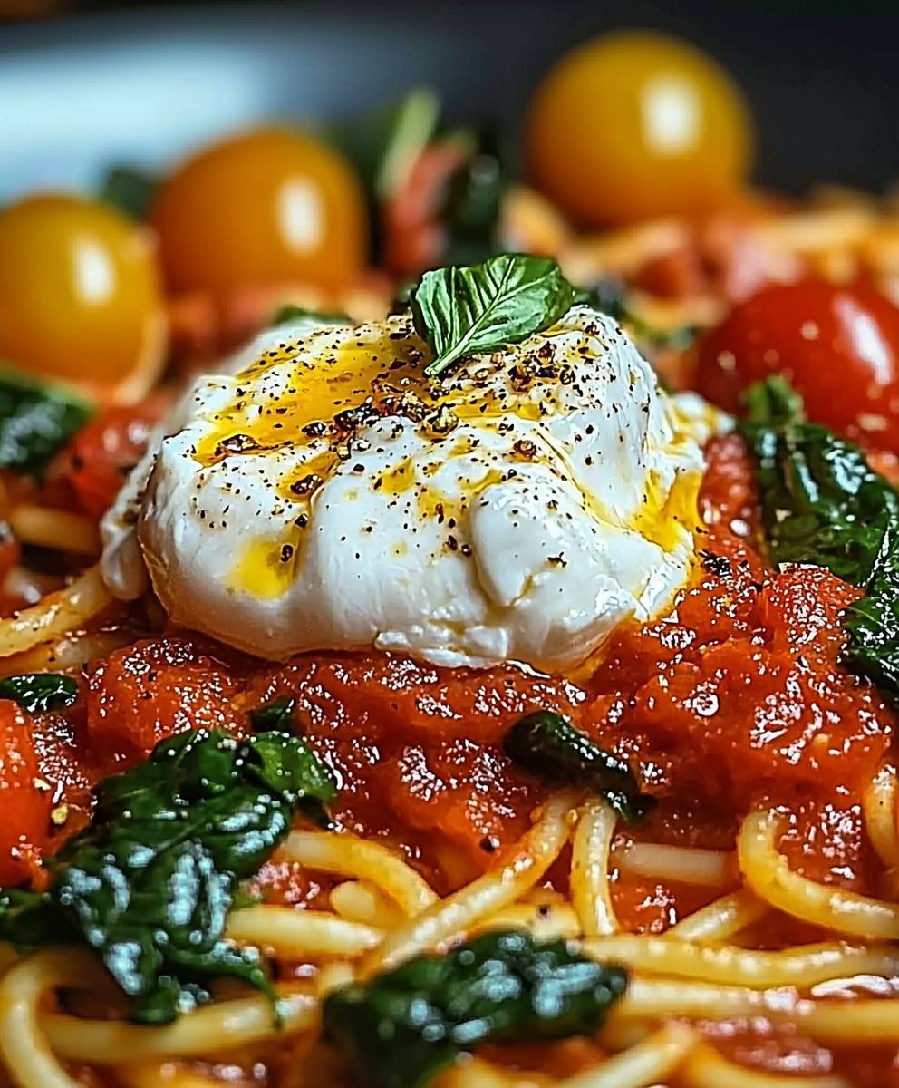 Burrata Pasta Tomaten Spinat