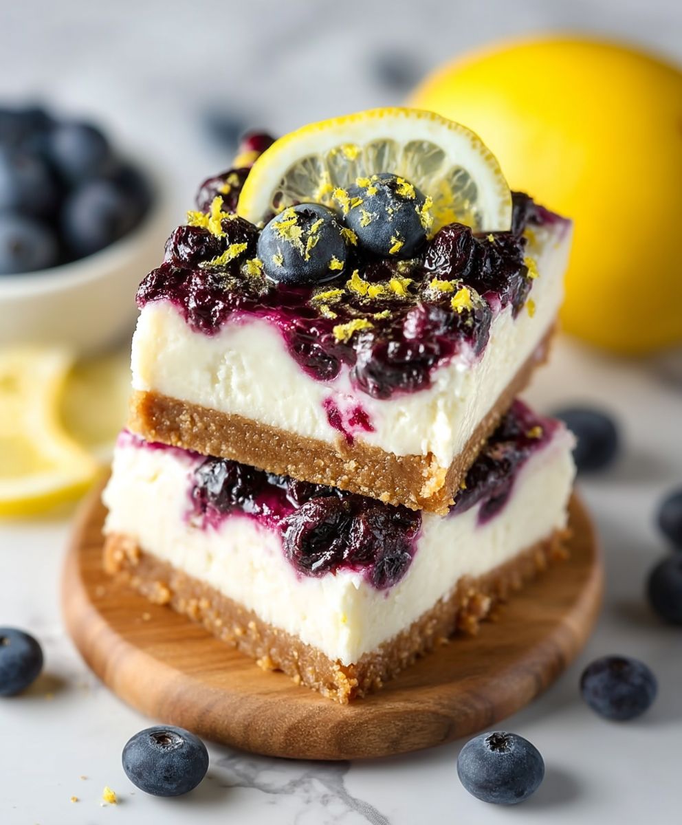 Zitronen Blaubeer Käsekuchen Riegel