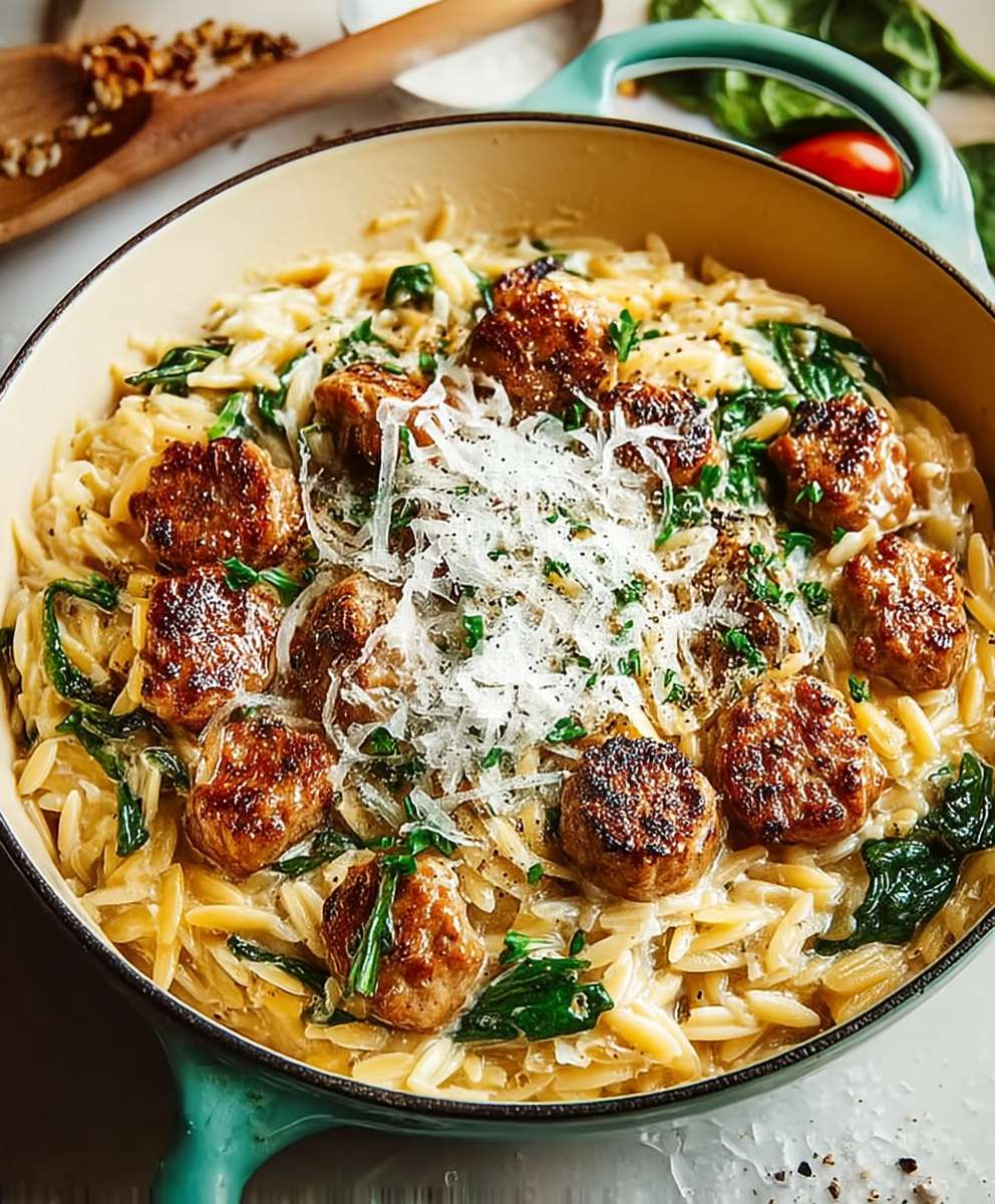 Hühnerwurst Orzo cremig