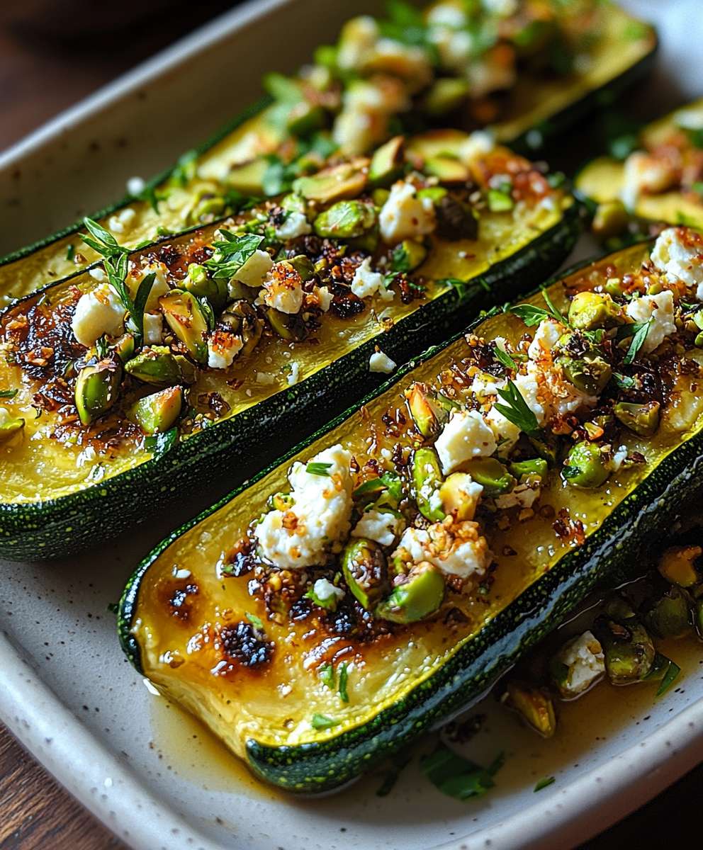 Geröstete Zucchini Pistazien Feta