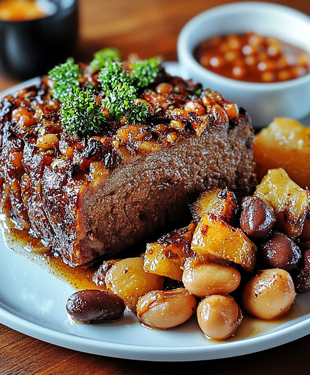 Veganer Braten mit Bohnen