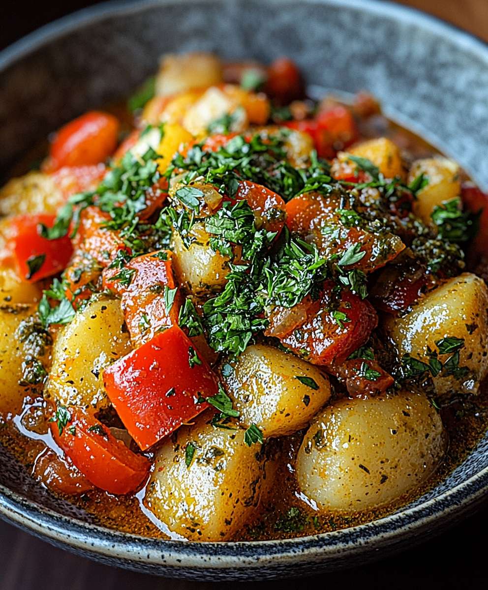 Kartoffelgulasch mit Paprika Pesto
