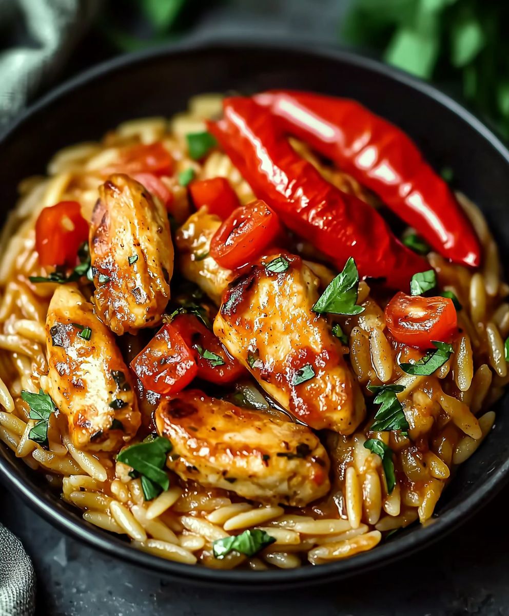 Paprikahähnchen Orzo Pfanne