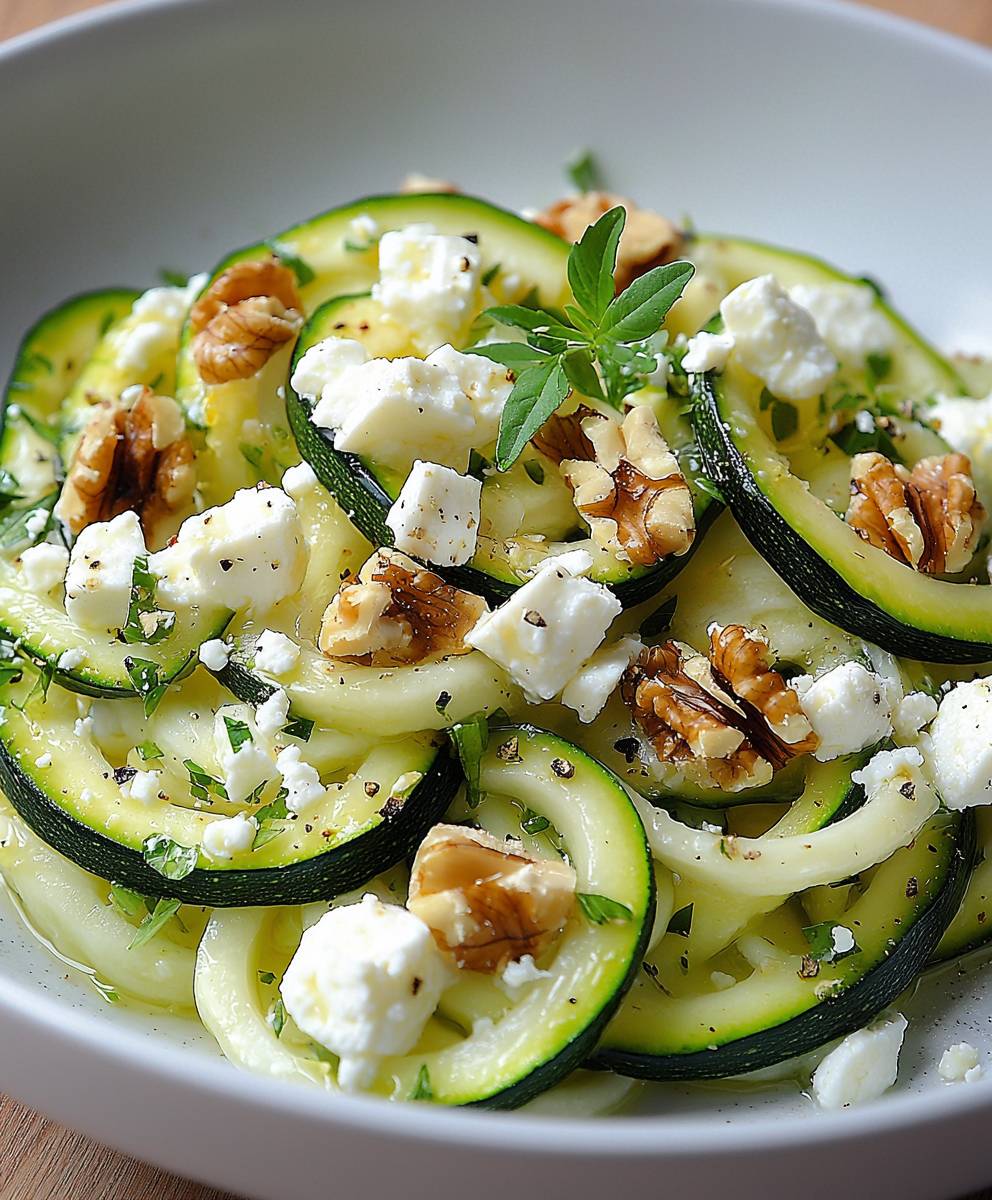 Zucchininudeln Feta Walnüsse