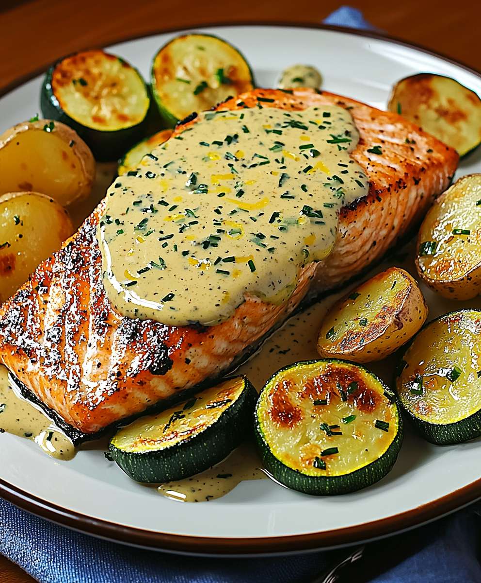 Schnittlauchlachs Kartoffelspalten Zucchini