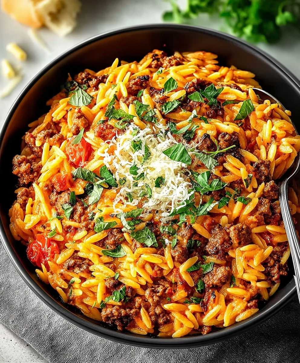 Orzo mit Rinderhackfleisch