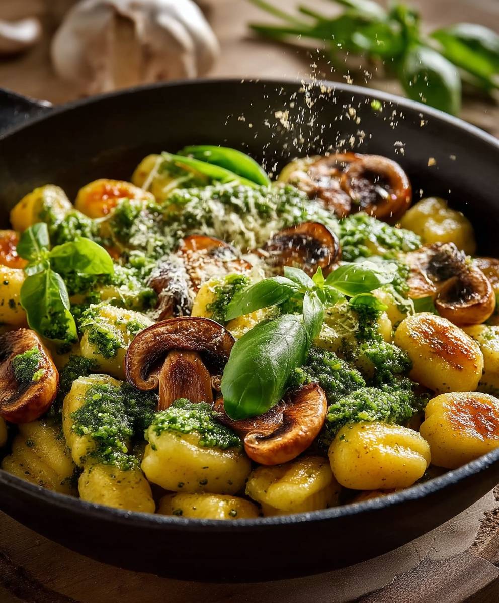 Gnocchi Pfanne Pesto Champignons