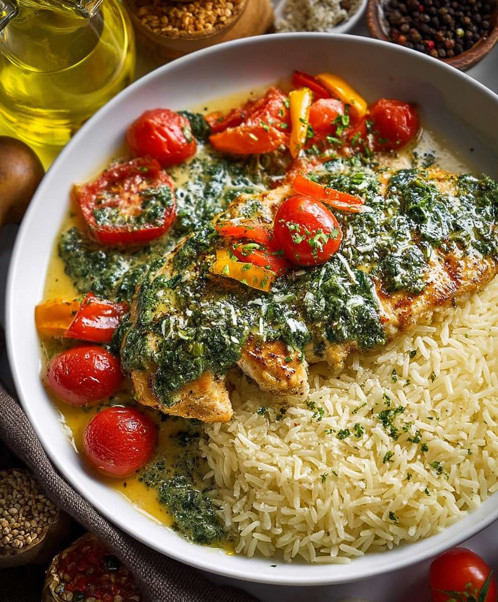 Hähnchen Paprika Tomaten Spinat Soße