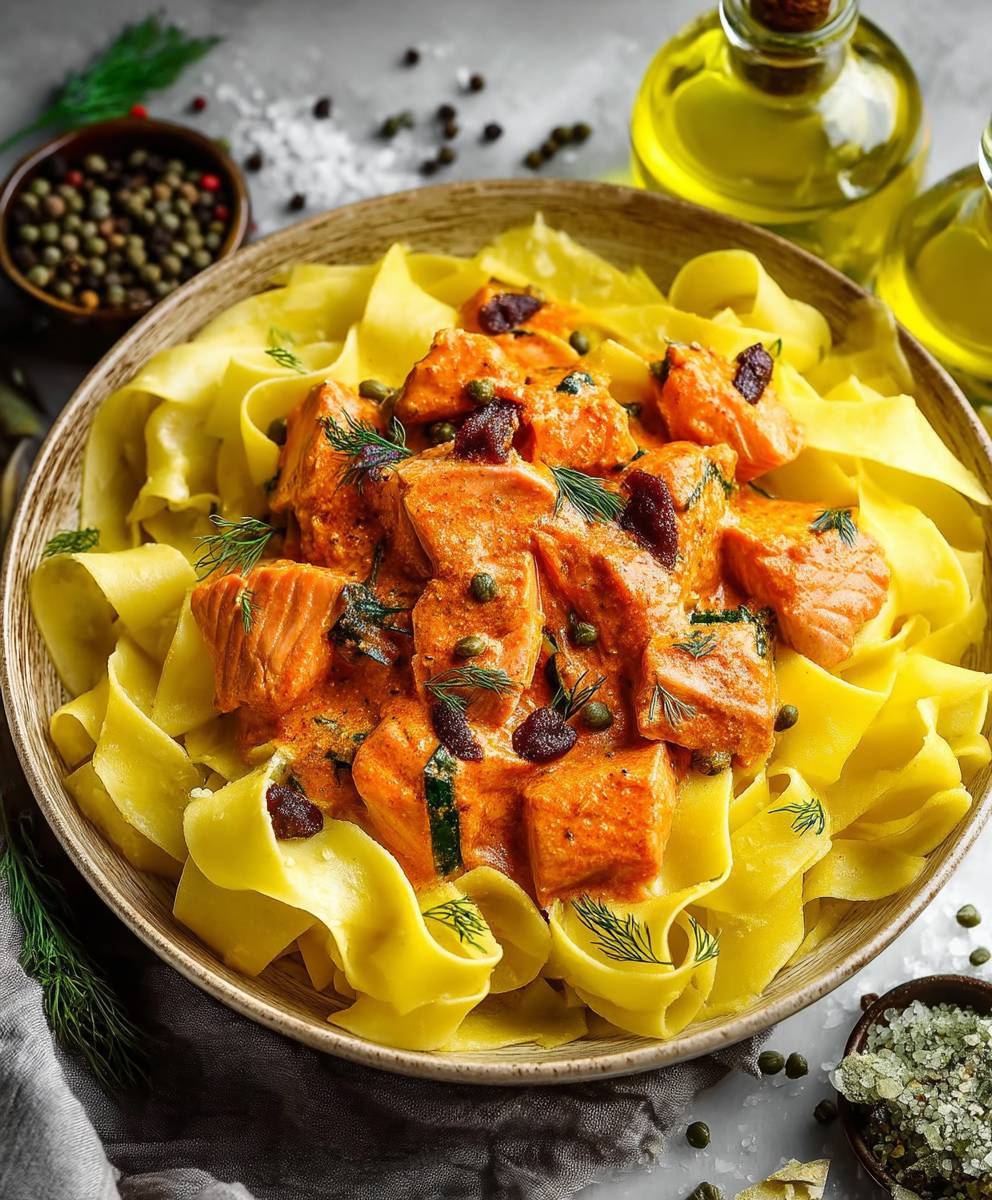 Lachs Pappardelle Kapern Tomaten Soße
