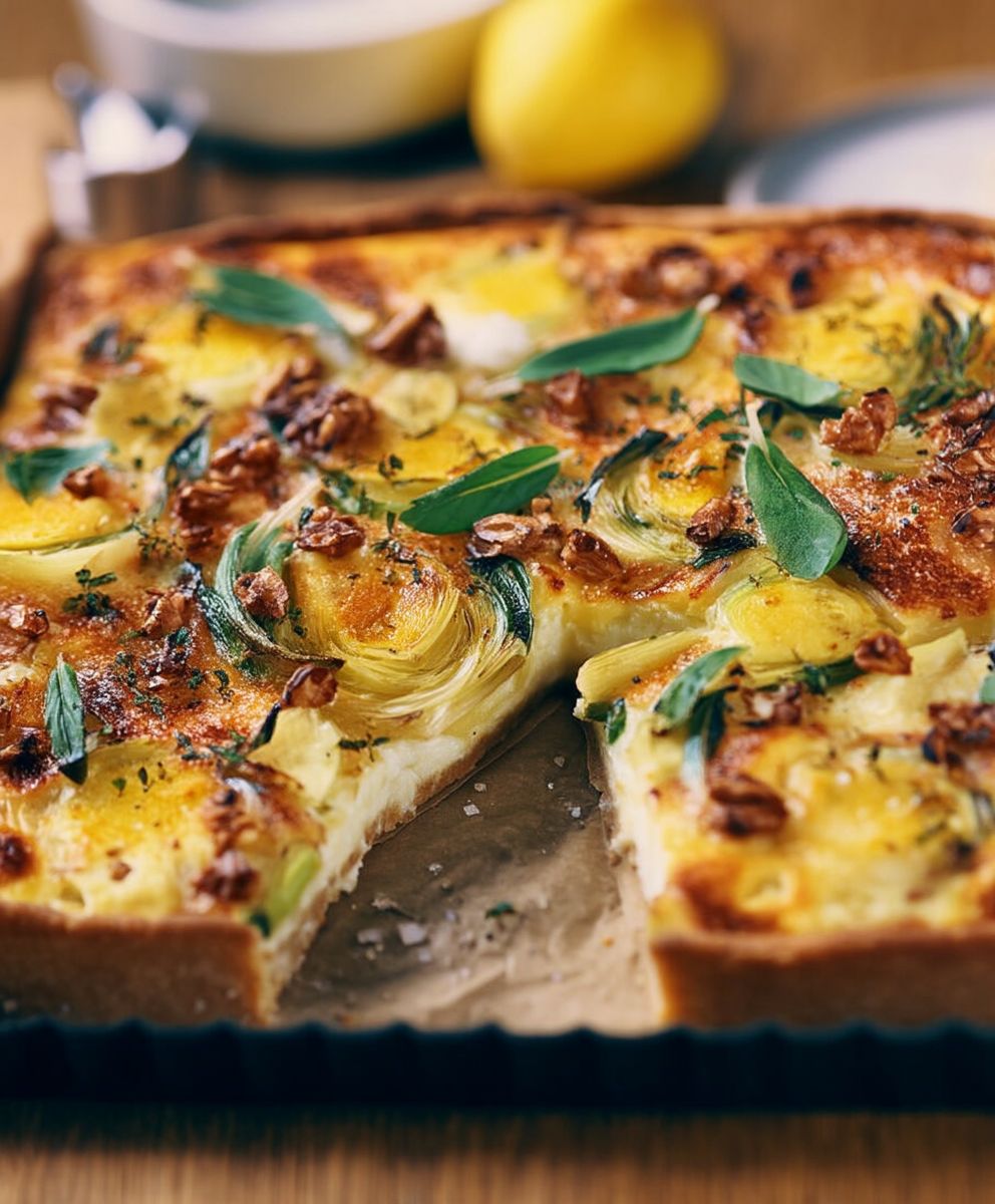 Lauchkuchen mit Käse Nüssen