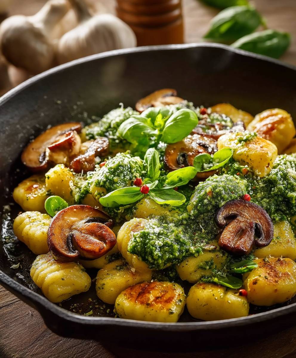 Gnocchi Pfanne Pesto Champignons