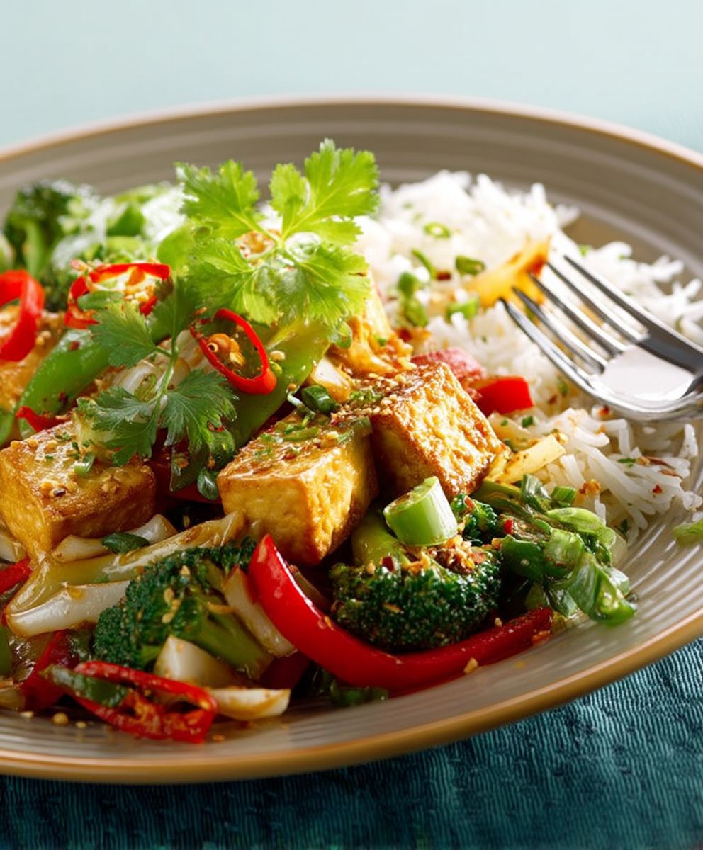 Gemüsepfanne Tofu Reis