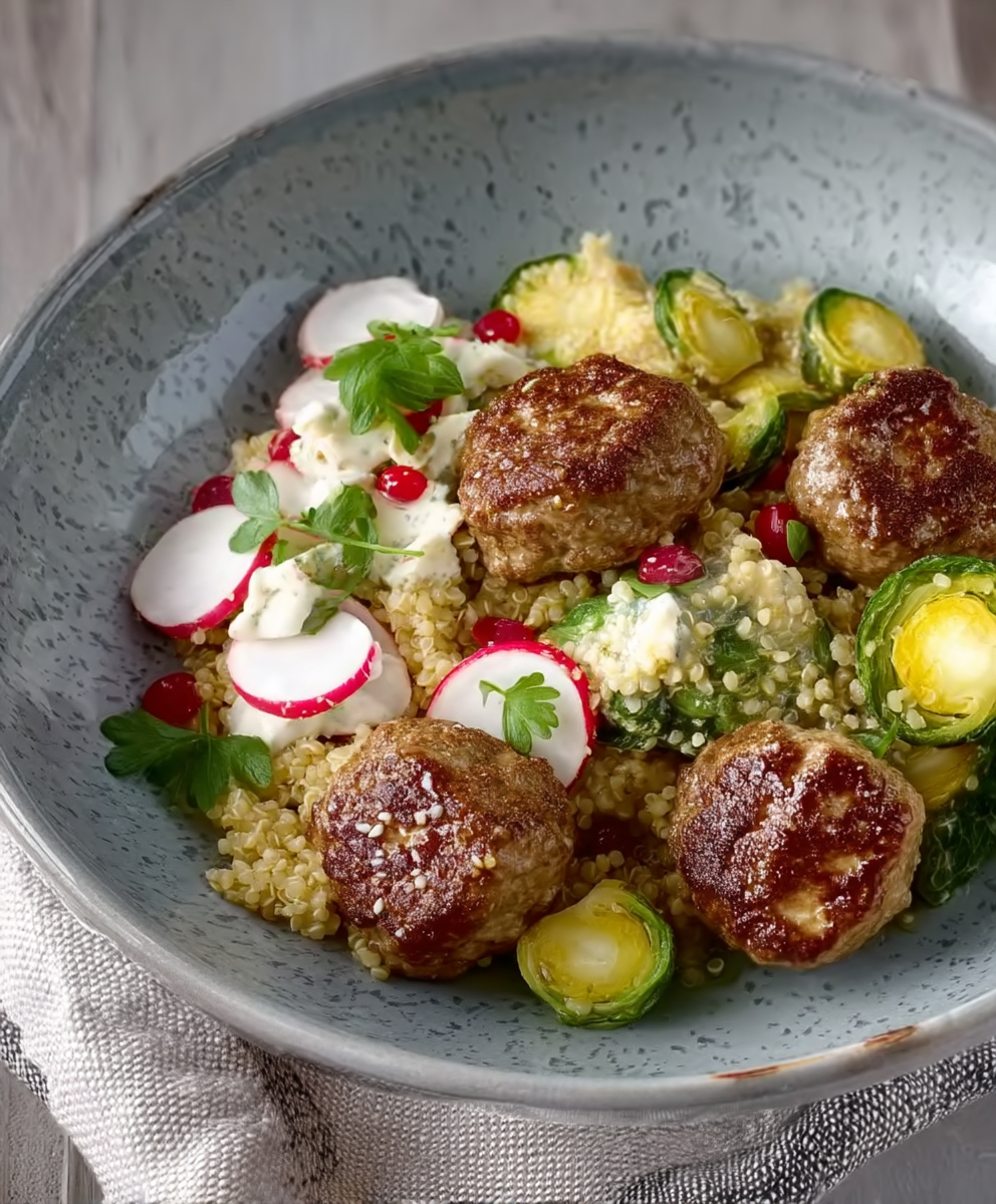 Hirse Radieschen Salat Fleischbällchen